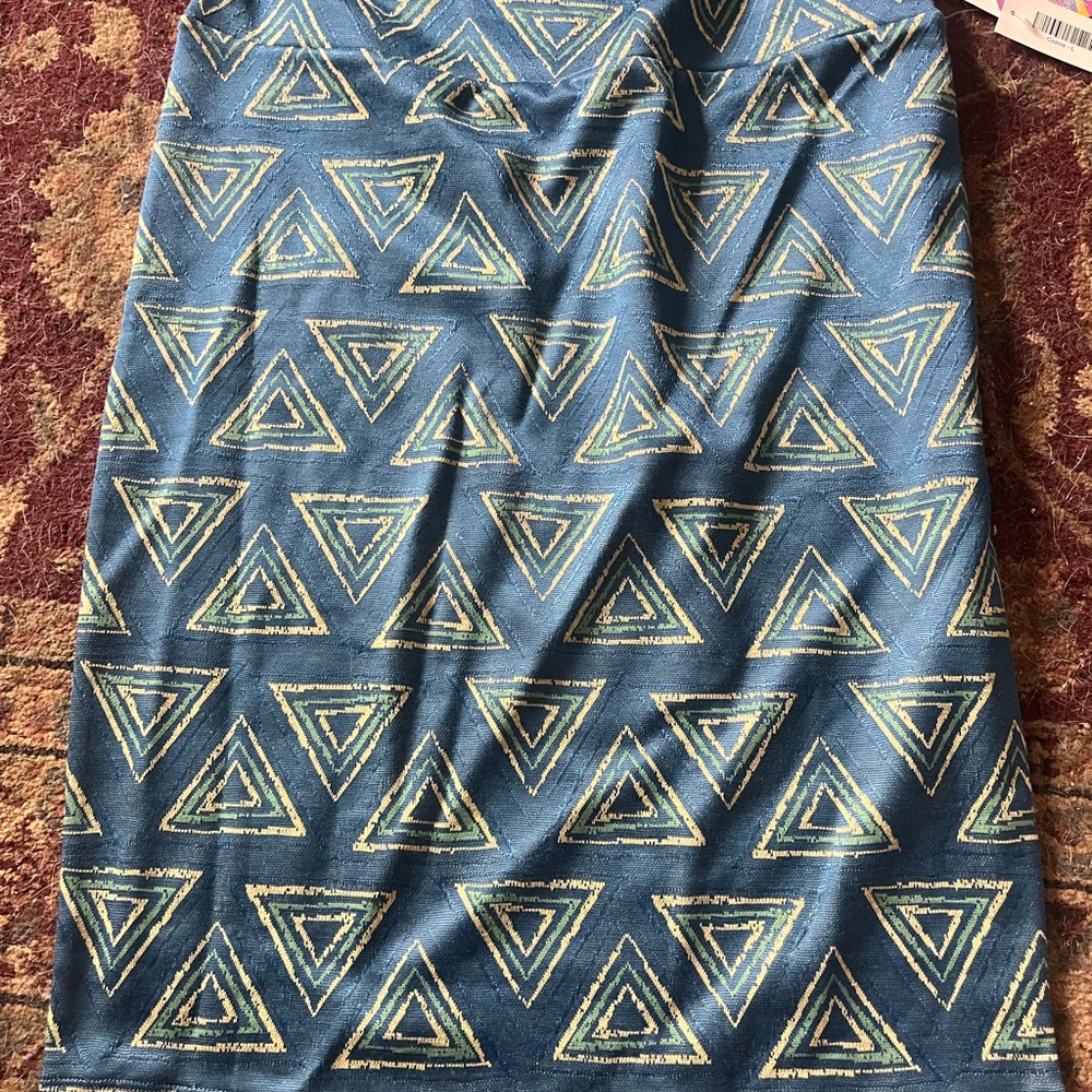 LuLaRoe Cassie Blue Geometric Triangle Print Pencil Skirt Size Large